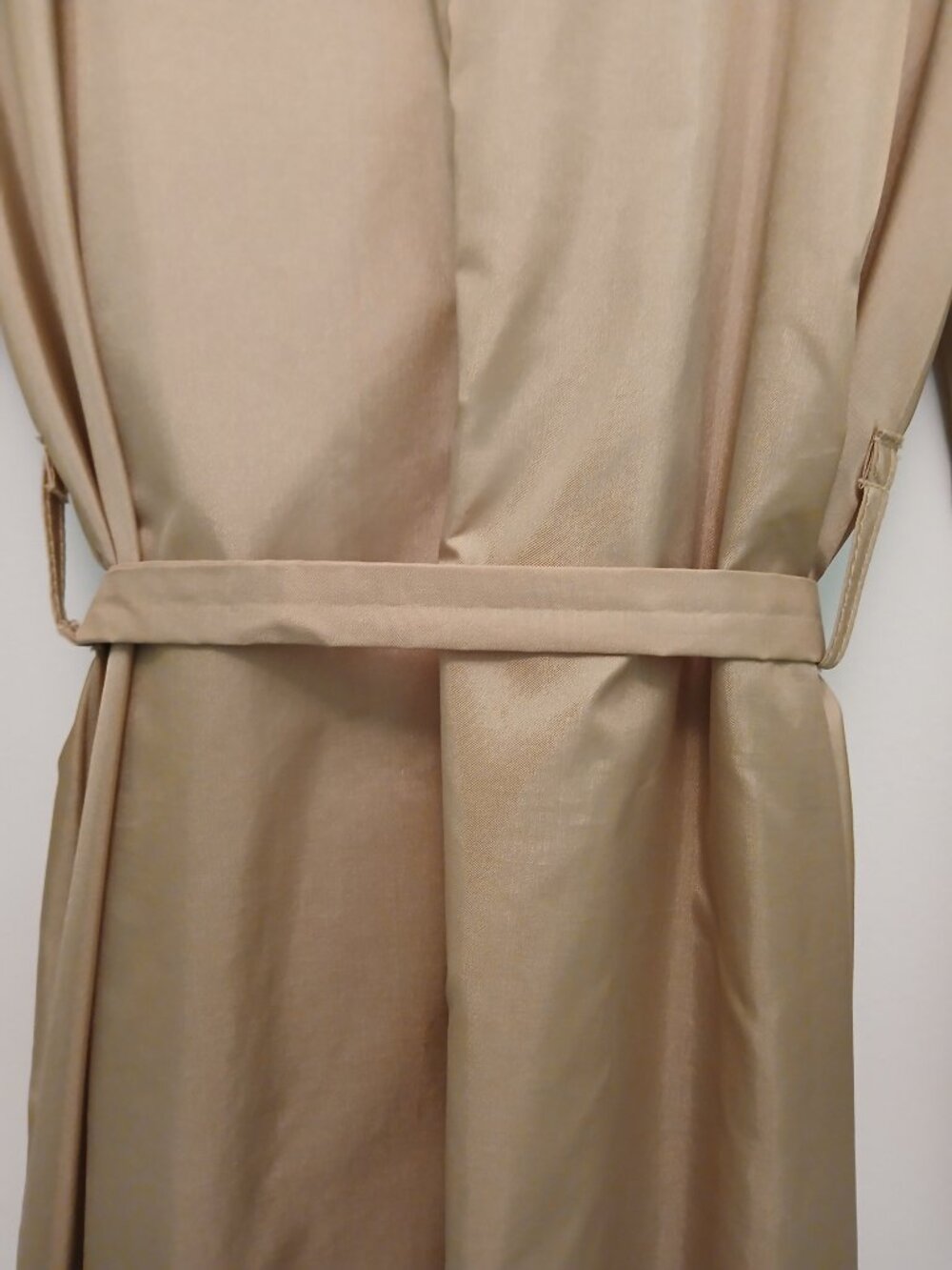 Vintage 60s Saks Fifth Avenue Aqua Sheen Tan/Gold Belted Raincoat Trench Sz M - Picture 13 of 15